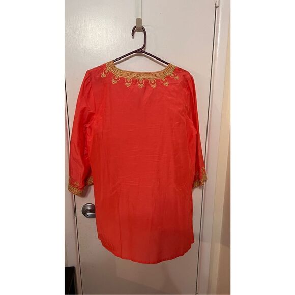 Theme Women's Silk Blend Embroidered 3/4 Sleeve Tunic Blouse Orange Size Medium - Picture 5 of 10